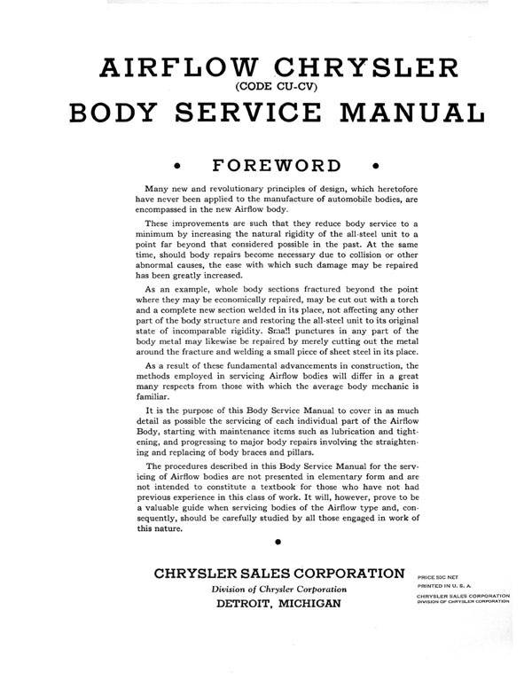 1934 Chrysler Airflow Body Service Manual Page 7